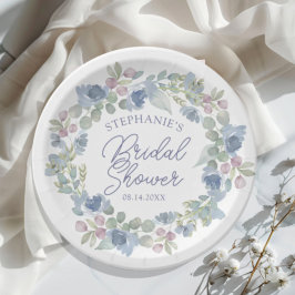 Floral Dusty Blue Wreath Bridal Shower Pappteller
