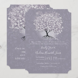 Floral Dusty Lavender Heart Leaf Tree Wedding Einladung
