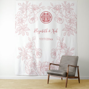 Floral Dusty Pink chinesische Hochzeitskulisse Wandteppich