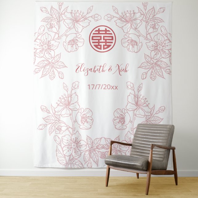 Floral Dusty Pink chinesische Hochzeitskulisse Wandteppich (Beispiel)