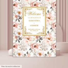 Floral Dusty Pink Ivory Gold Wedding Banner Wandteppich