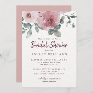 Floral Dusty Pink Rose Burgundy Brautparty Einladung