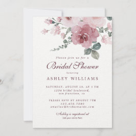 Floral Dusty Pink Rose Burgundy Brautparty Einladung