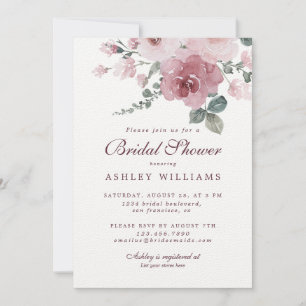 Floral Dusty Pink Rose Burgundy Brautparty Einladung
