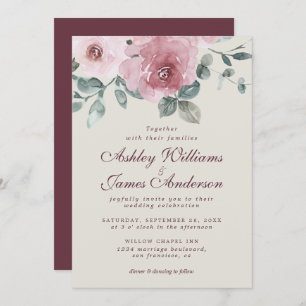 Floral Dusty Pink Rose Burgundy Einladung Hochzeit