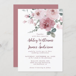 Floral Dusty Pink Rose Burgundy Einladung Hochzeit