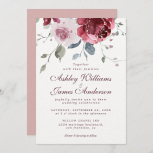 Floral Dusty Pink Rose Burgundy Einladung Hochzeit