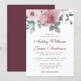 Floral Dusty Pink Rose Burgundy Einladung Hochzeit