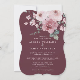 Floral Dusty Pink Rose Burgundy Einladung Hochzeit