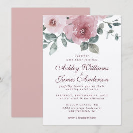 Floral Dusty Pink Rose Burgundy Wedding Einladung