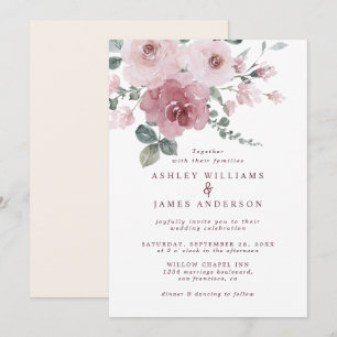 Floral Dusty Pink Rose Elfenbeinhochzeit Einladung