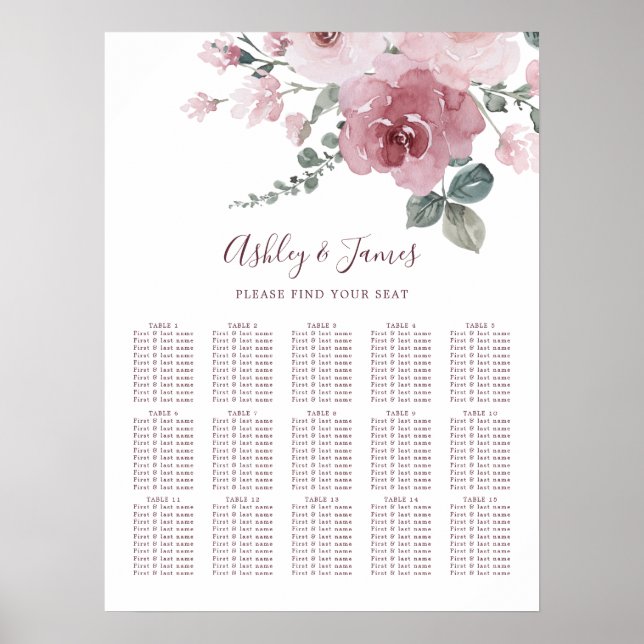 Floral Dusty Pink Rose Wedding Poster (Vorne)