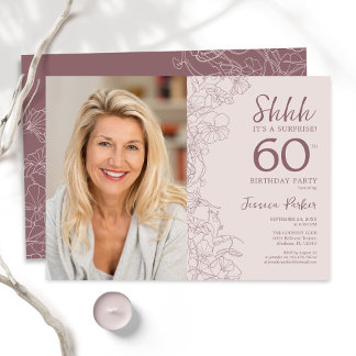 Floral Dusty Pink Überraschung Foto 60. Geburtstag Einladung