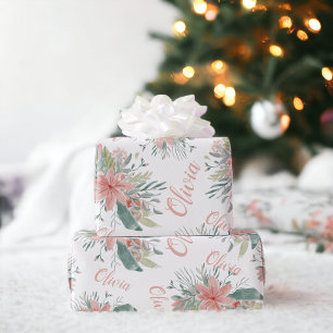 Floral dusty pink wassercolor Baby Mädchenname-Skr Geschenkpapier