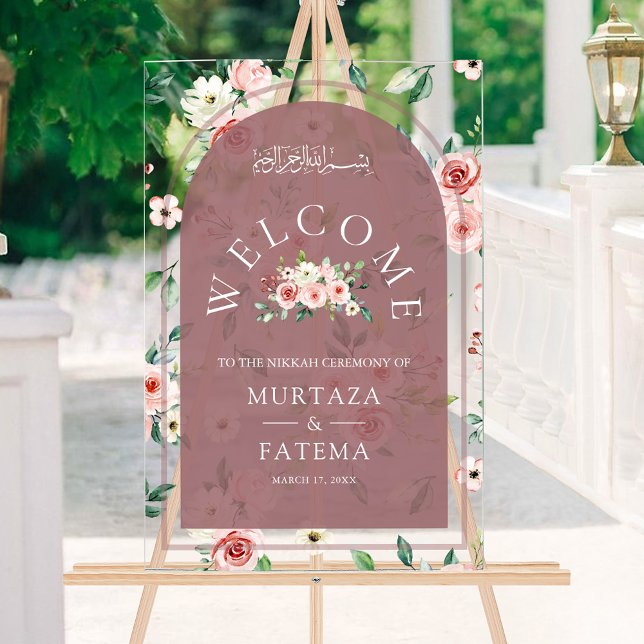 Floral Dusty Rose Arch Muslim Wedding Welcome Acrylschild (Von Creator hochgeladen)