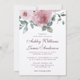 Floral Dusty Rose Burgundy Wedding Einladung