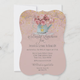 Floral Dusty Rose Gold Glitzer Bridal Luncheon Einladung