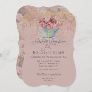 Floral Dusty Rose Gold Glitzer Bridal Luncheon Einladung