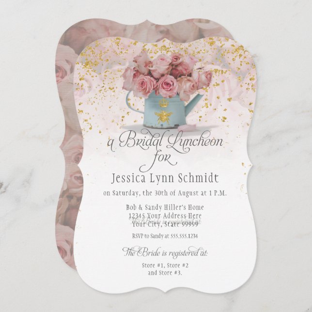 Floral Dusty Rose Gold on White Bridal Luncheon Einladung (Vorne/Hinten)