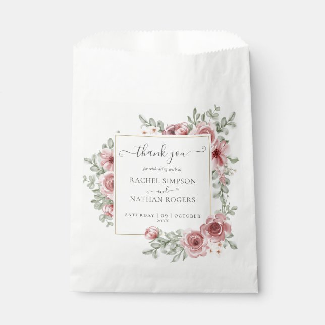 Floral Dusty Rose Gold Wedding Vielen Dank für Ihr Geschenktütchen (Vorderseite)
