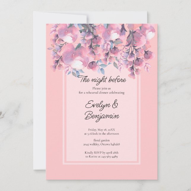 Floral Dusty Rose Probe Abendessen Einladung (Vorderseite)