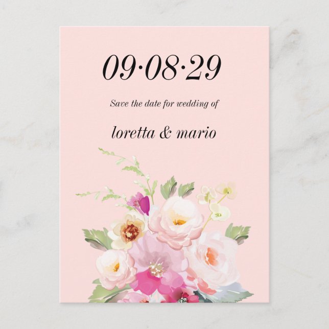Floral Dusty Rose Save the Date Einladung Postkarte (Vorderseite)
