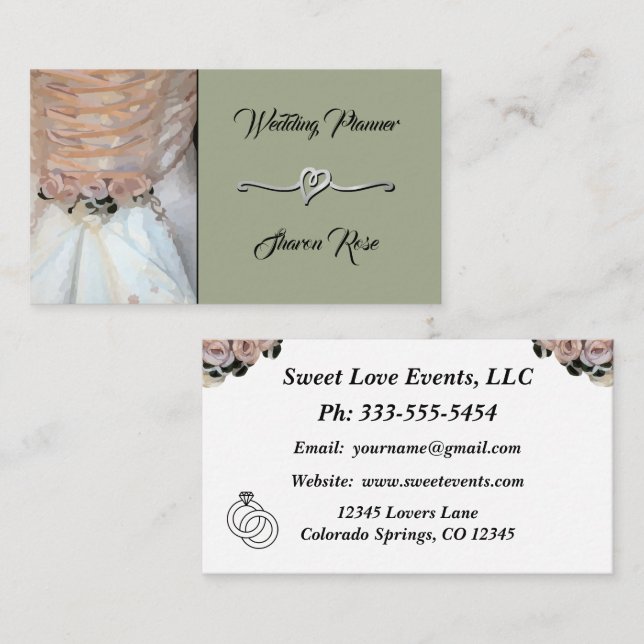 Floral Dusty Sage Wedding Planner Business Card Visitenkarte (Vorne/Hinten)
