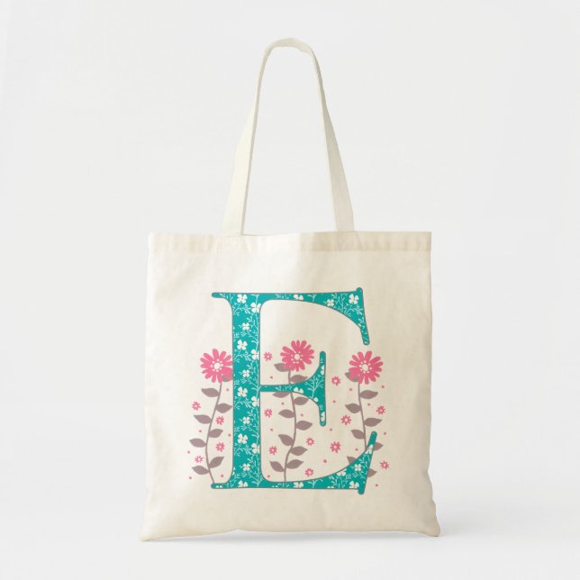 Floral 'E' Monogramm Totbeutel Tragetasche (Vorne)