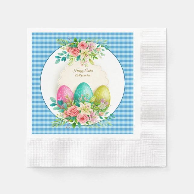 Floral Easter Eggs & Watercolor Pink Roses Serviette (Vorderseite)