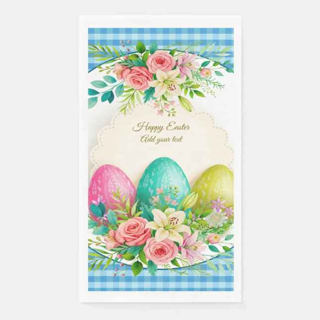 Floral Easter Eggs & Watercolor Pink Roses Serviette (Vorderseite)