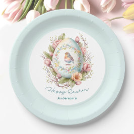 Floral Egg Blue Familienname Osterbrunch Pappteller