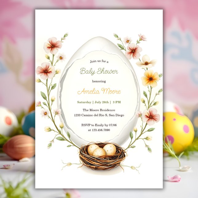 Floral Egg Osterbaby Dusche Einladung (Personalized Baby Shower Invitation Floral Easter Egg Theme)