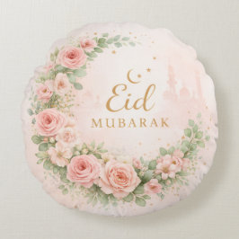 Floral Eid Mubarak – Blush Pink Islamisches Gesche Rundes Kissen