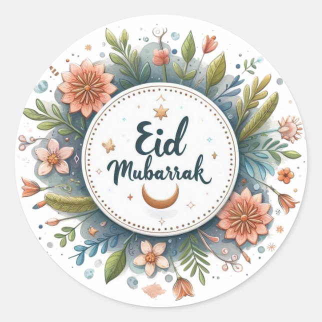 Floral Eid Mubarak Runder Aufkleber (Vorderseite)