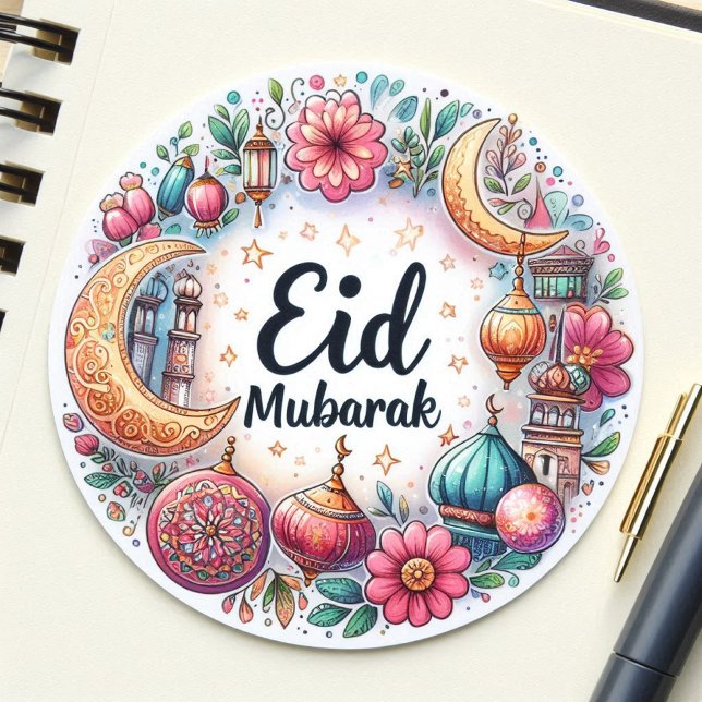 Floral Eid Mubarak Runder Aufkleber (Eid Sticker)