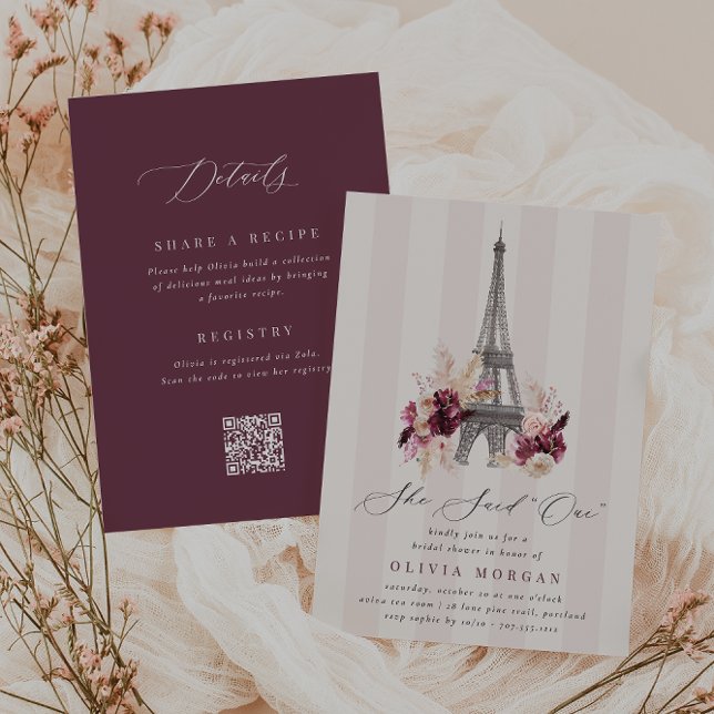 Floral Eiffel Tower Double Sided Bridal Shower Einladung (Von Creator hochgeladen)