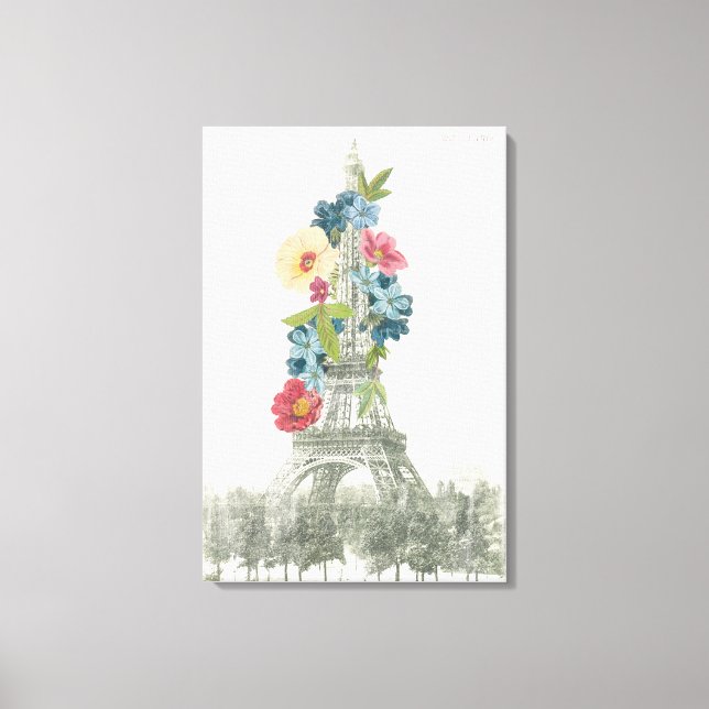 Floral Eiffelturm | Paris, Frankreich Leinwanddruck (Vorderseite)