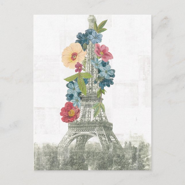 Floral Eiffelturm | Paris, Frankreich Postkarte (Vorderseite)