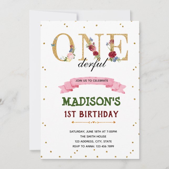 Floral Einladung zum Geburtstag (Vorderseite)