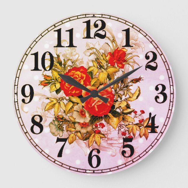 Floral Elegance 10.75" Round Acrylic Wall Clock Große Wanduhr (Vorderseite)