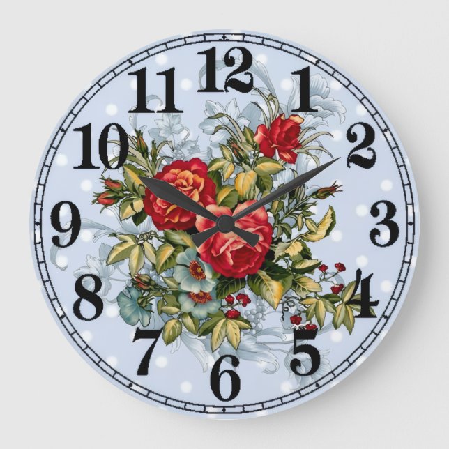 Floral Elegance 10.75" Round Acrylic Wall Clock Große Wanduhr (Vorderseite)