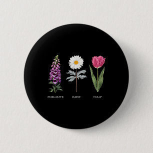 Floral Elegance Foxglove Daisy Tulip Design Button