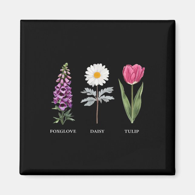Floral Elegance Foxglove Daisy Tulip Design Magnet (Vorne)