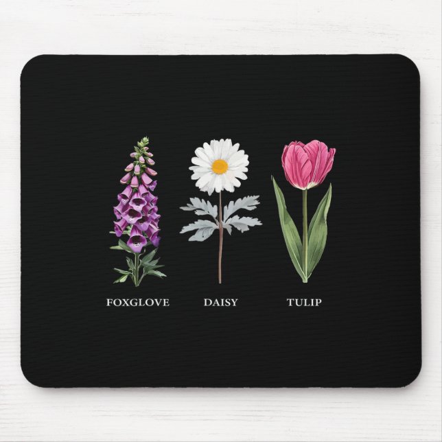 Floral Elegance Foxglove Daisy Tulip Design Mousepad (Vorne)