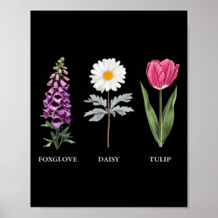 Floral Elegance Foxglove Daisy Tulip Design Poster