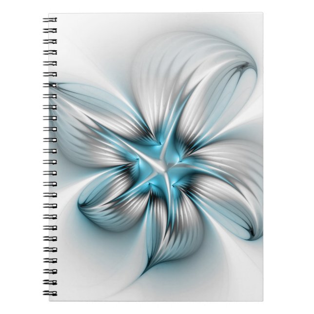 Floral Elegance Modern Abstract Blue Fractal Art Notizblock (Vorderseite)
