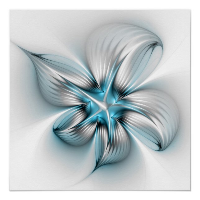 Floral Elegance Modern Abstract Blue Fractal Art Poster (Vorderseite)