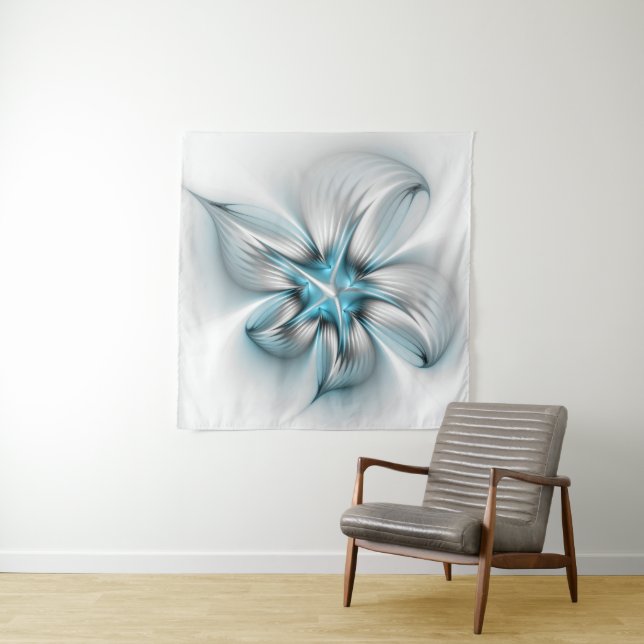 Floral Elegance Modern Abstract Blue Fractal Art Wandteppich (Beispiel)