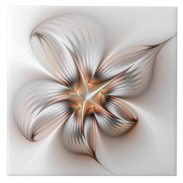 Floral Elegance Modern Abstract Fractal Art Fliese (Vorderseite)