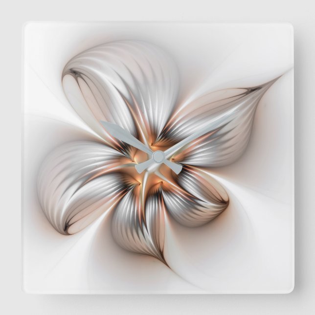 Floral Elegance Modern Abstract Fractal Art Quadratische Wanduhr (Vorderseite)